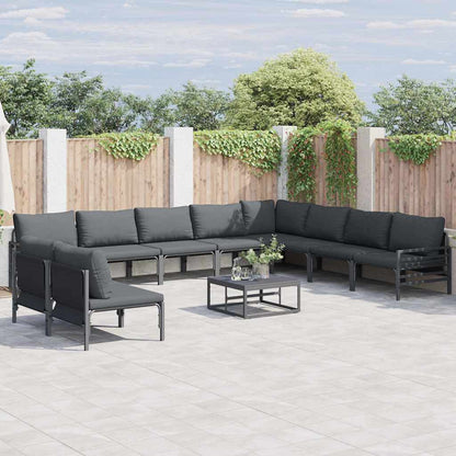 Garden Sofa Set with Cushion 11 pcs Black Steel