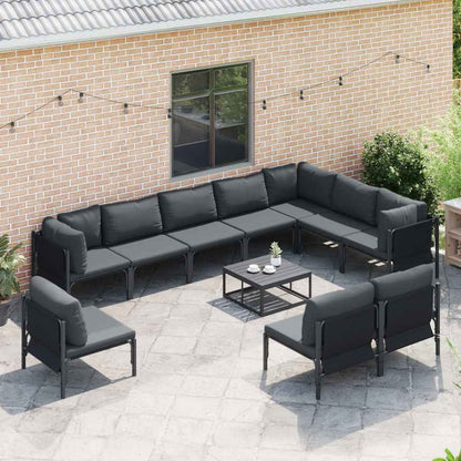 Garden Sofa Set with Cushion 11 pcs Black Steel