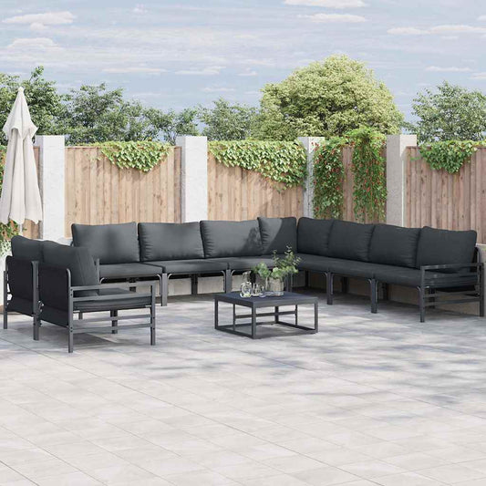 Garden Sofa Set 9 pcs Black Steel