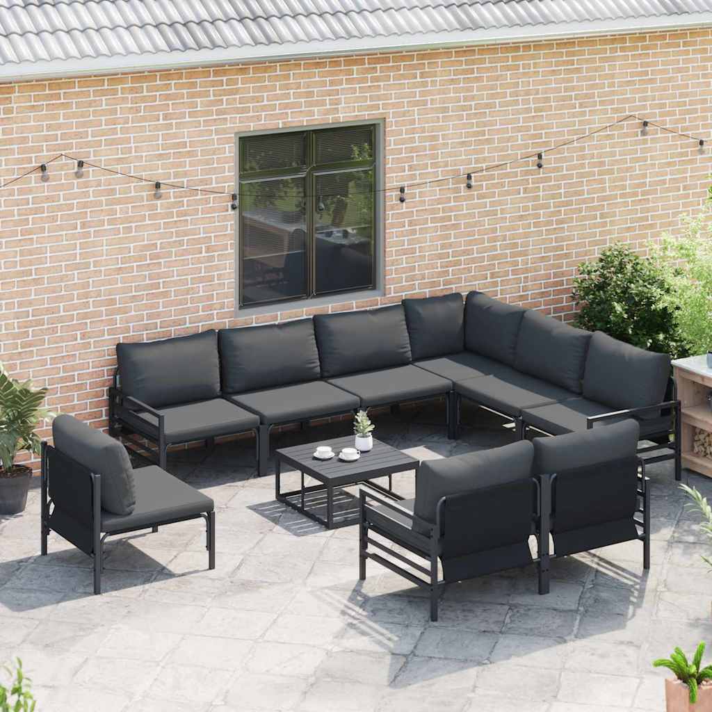 Garden Sofa Set with Cushion 9 pcs Black Steel