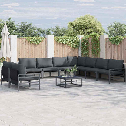 Garden Sofa Set with Cushion 10 pcs Black Steel