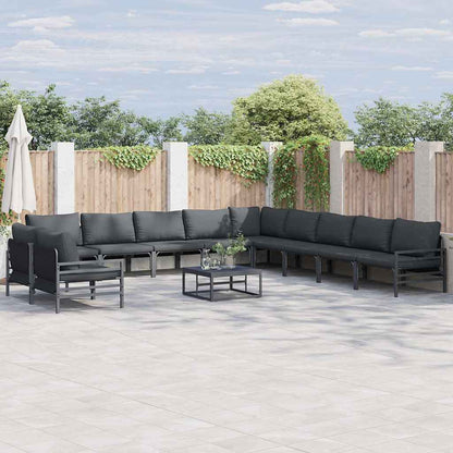 Garden Sofa Set with Cushion 11 pcs Black Steel