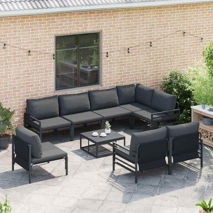 Garden Sofa Set with Cushion 8 pcs Black Steel
