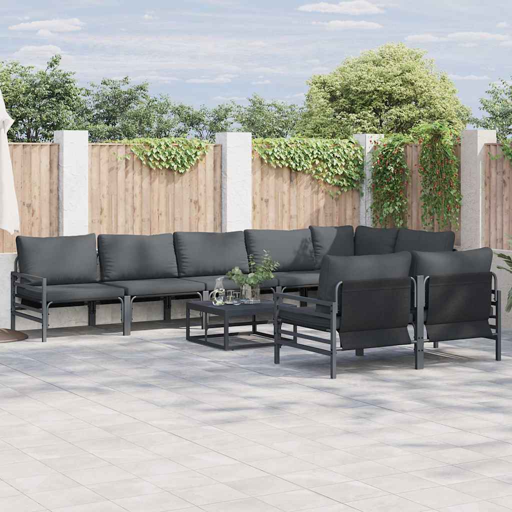 Garden Sofa Set with Cushion 9 pcs Black Steel