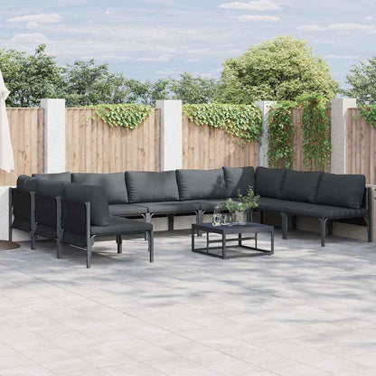 Garden Sofa Set with Cushion 10 pcs Black Steel