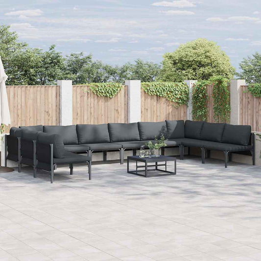 Garden Sofa Set 10 pcs Black Steel