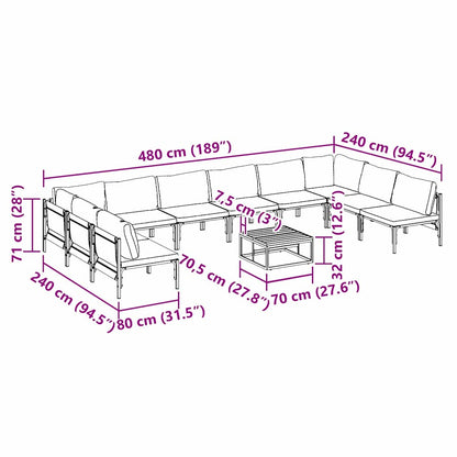 Garden Sofa Set with Cushion 11 pcs Black Steel
