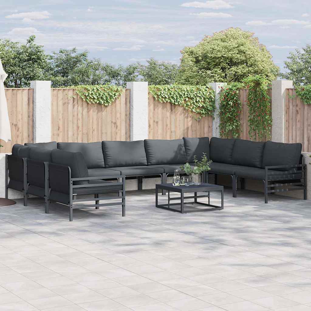 Garden Sofa Set with Cushion 9 pcs Black Steel