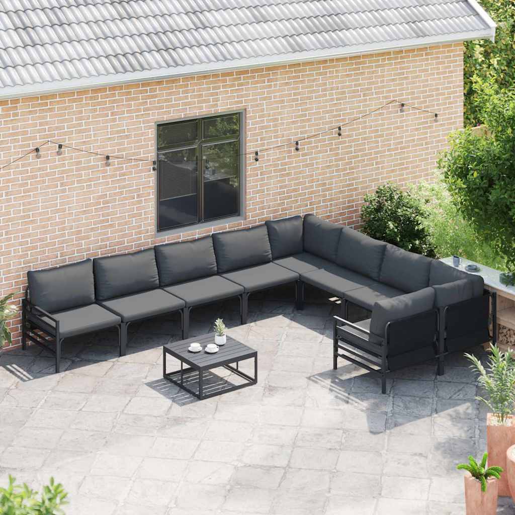 Garden Sofa Set with Cushion 9 pcs Black Steel