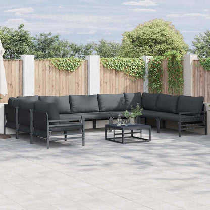 Garden Sofa Set with Cushion 10 pcs Black Steel