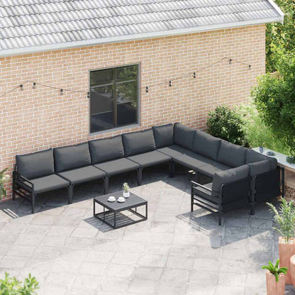 Garden Sofa Set with Cushion 10 pcs Black Steel