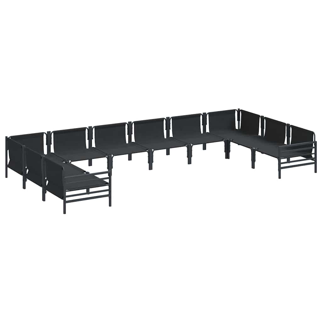Garden Sofa Set with Cushion 10 pcs Black Steel