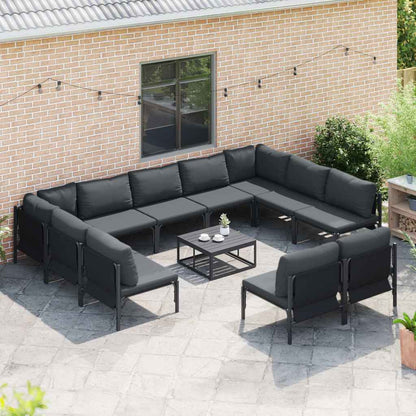 Garden Sofa Set with Cushion 11 pcs Black Steel
