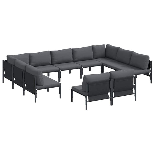 Garden Sofa Set 11 pcs Black Steel