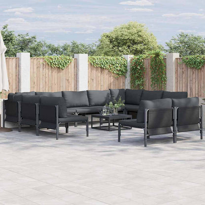 Garden Sofa Set with Cushion 12 pcs Black Steel