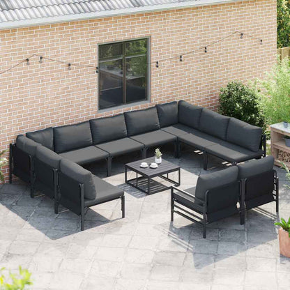 Garden Sofa Set with Cushion 11 pcs Black Steel