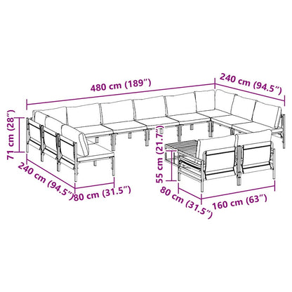 Garden Sofa Set with Cushion 13 pcs Black Steel