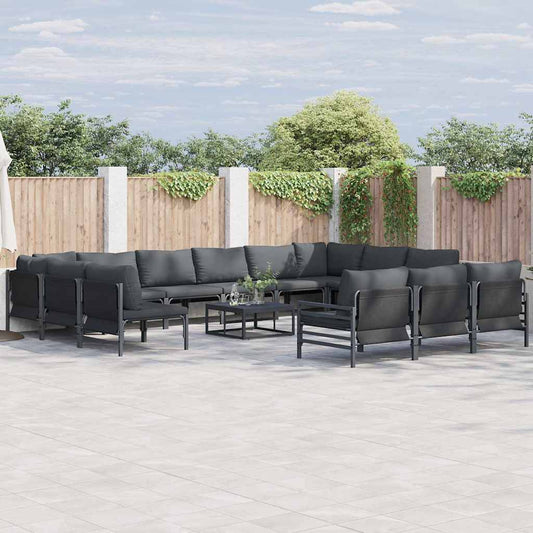 Garden Sofa Set 14 pcs Black Steel