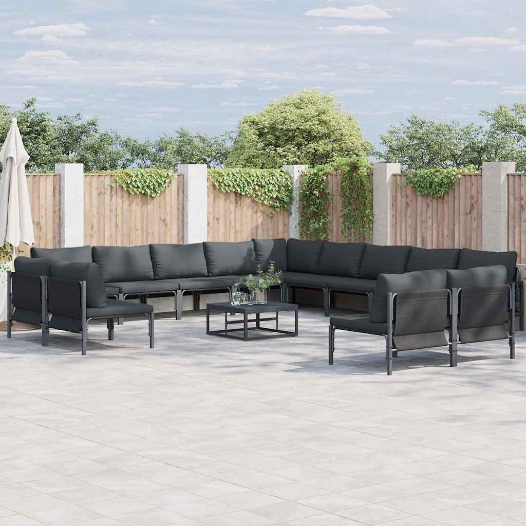 Garden Sofa Set with Cushion 13 pcs Black Steel