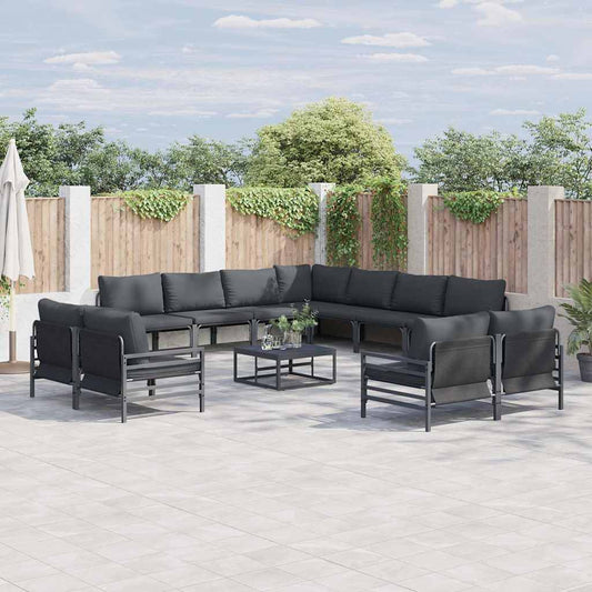 Garden Sofa Set 11 pcs Black Steel