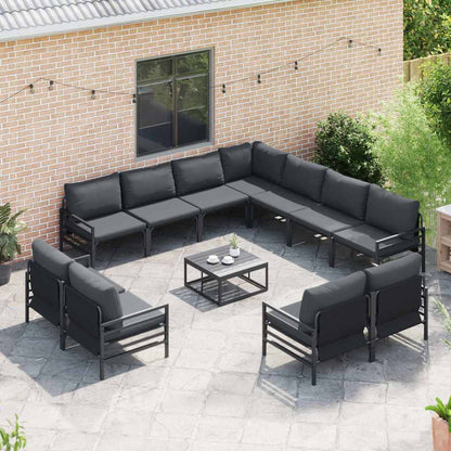 Garden Sofa Set with Cushion 12 pcs Black Steel