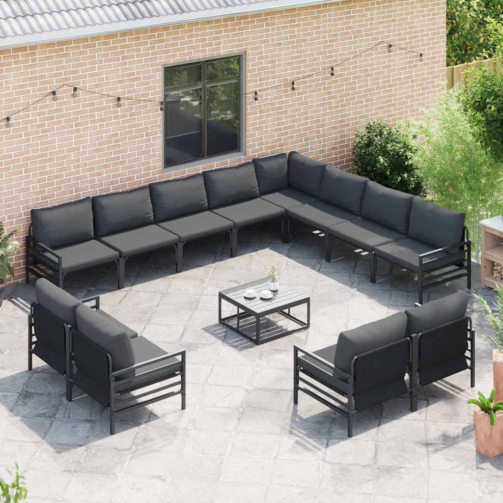 Garden Sofa Set with Cushion 13 pcs Black Steel
