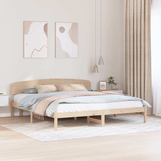 Bed Frame with Headboard Natural 200 x 200 cm Solid Pine Wood