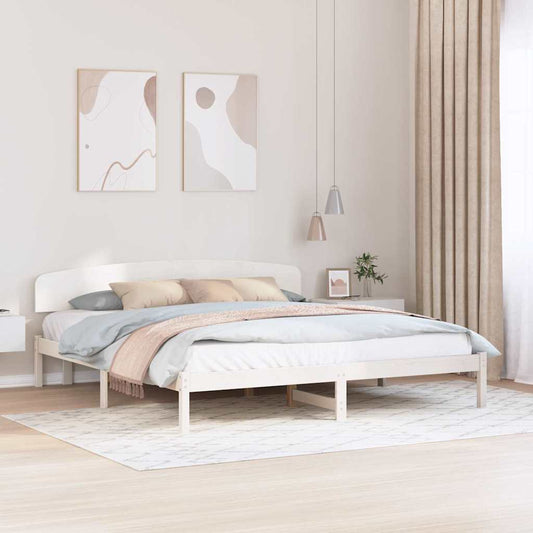 Bed Frame with Headboard White 200 x 200 cm Solid Pine Wood