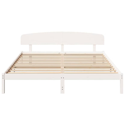 Bed Frame with Headboard White 200 x 200 cm Solid Pine Wood