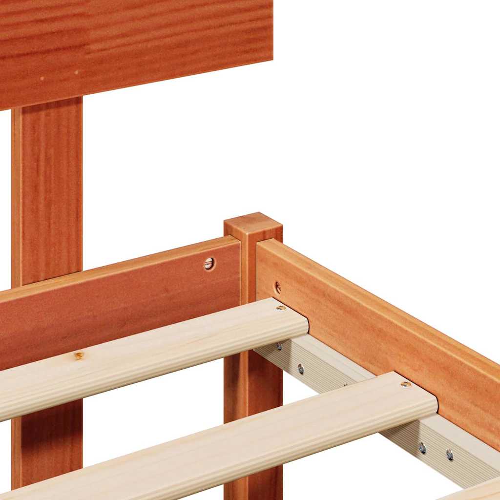 Bed Frame with Headboard Wax Brown 200 x 200 cm Solid Pine Wood