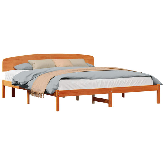 Bed Frame with Headboard Wax Brown 180 x 200 cm Solid Pine Wood