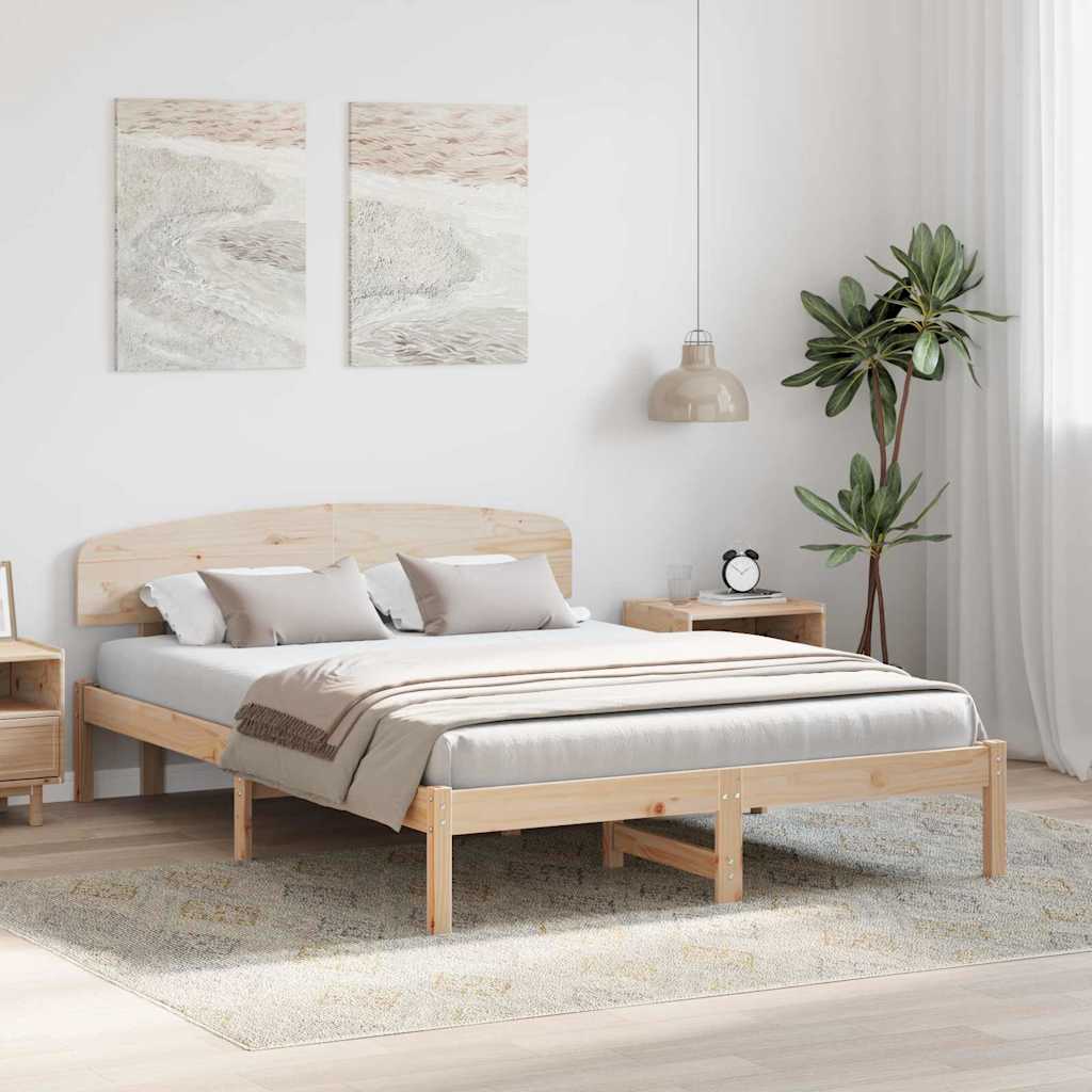 Bed Frame with Headboard Natural 160 x 200 cm Solid Pine Wood