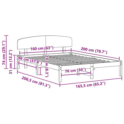 Bed Frame with Headboard Natural 160 x 200 cm Solid Pine Wood