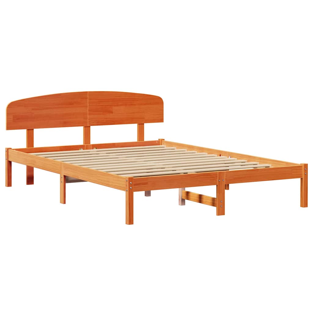 Bed Frame with Headboard Wax Brown 160 x 200 cm Solid Pine Wood