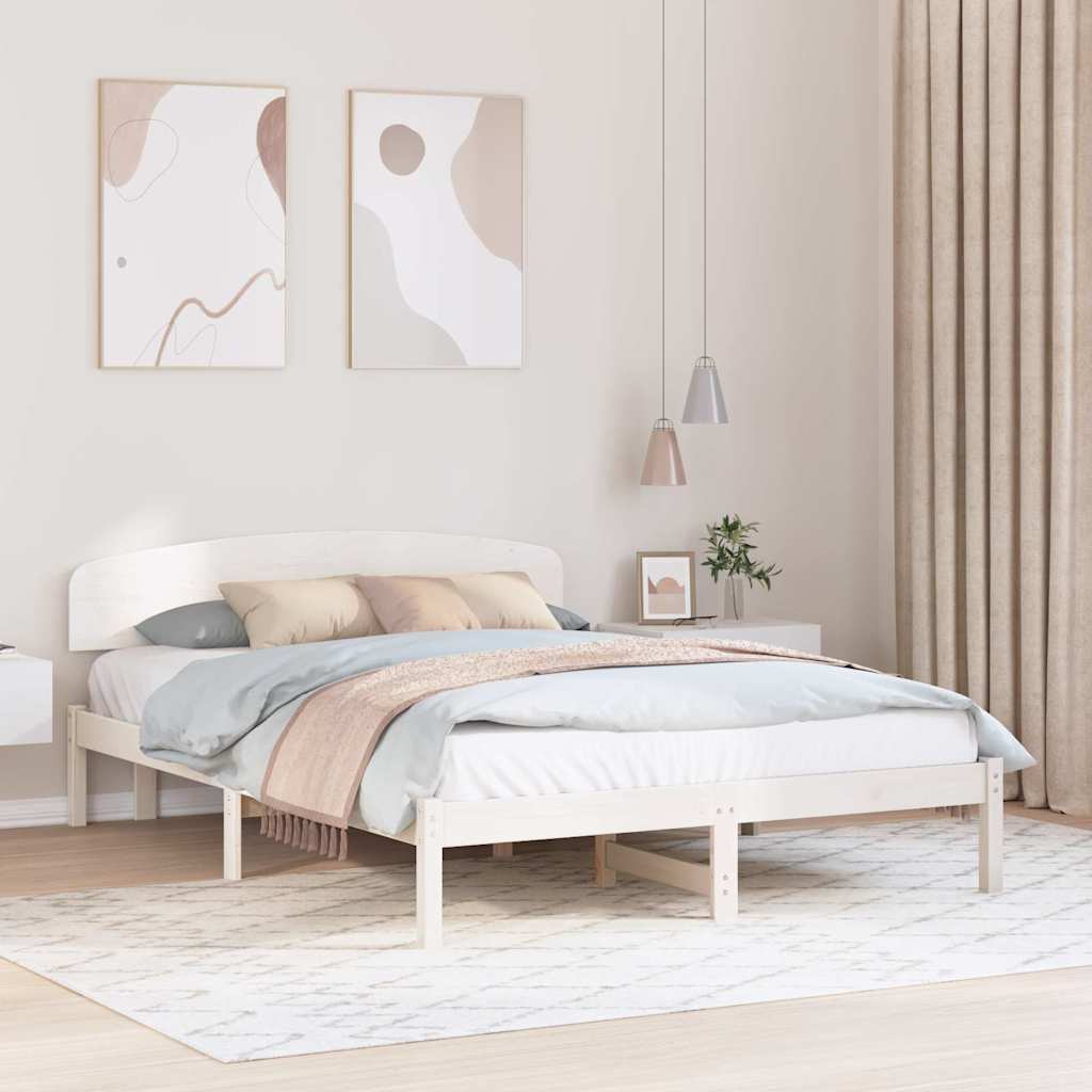 Bed Frame with Headboard White 150 x 200 cm Solid Pine Wood