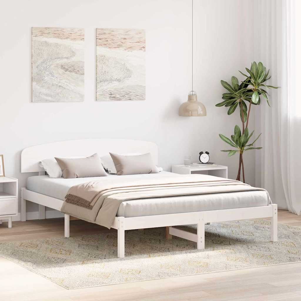 Bed Frame with Headboard White 150 x 200 cm Solid Pine Wood