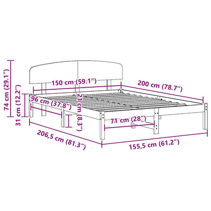 Bed Frame with Headboard White 150 x 200 cm Solid Pine Wood