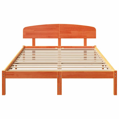 Bed Frame with Headboard Wax Brown 150 x 200 cm Solid Pine Wood