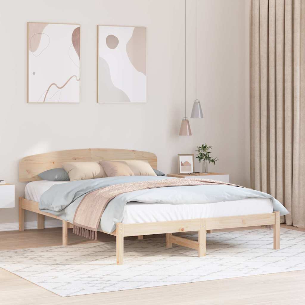 Bed Frame with Headboard Natural 140 x 200 cm Solid Pine Wood