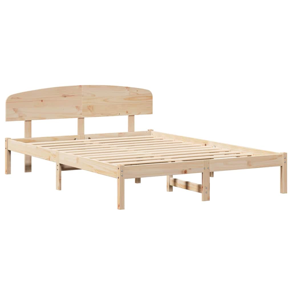 Bed Frame with Headboard Natural 140 x 200 cm Solid Pine Wood