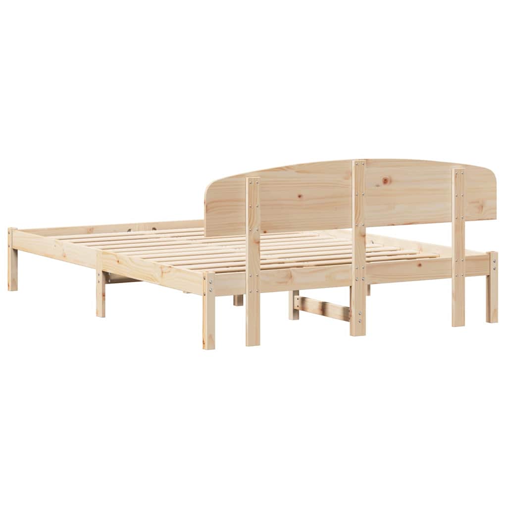 Bed Frame with Headboard Natural 140 x 200 cm Solid Pine Wood