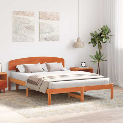 Bed Frame with Headboard Wax Brown 140 x 200 cm Solid Pine Wood