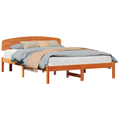 Bed Frame with Headboard Wax Brown 140 x 200 cm Solid Pine Wood