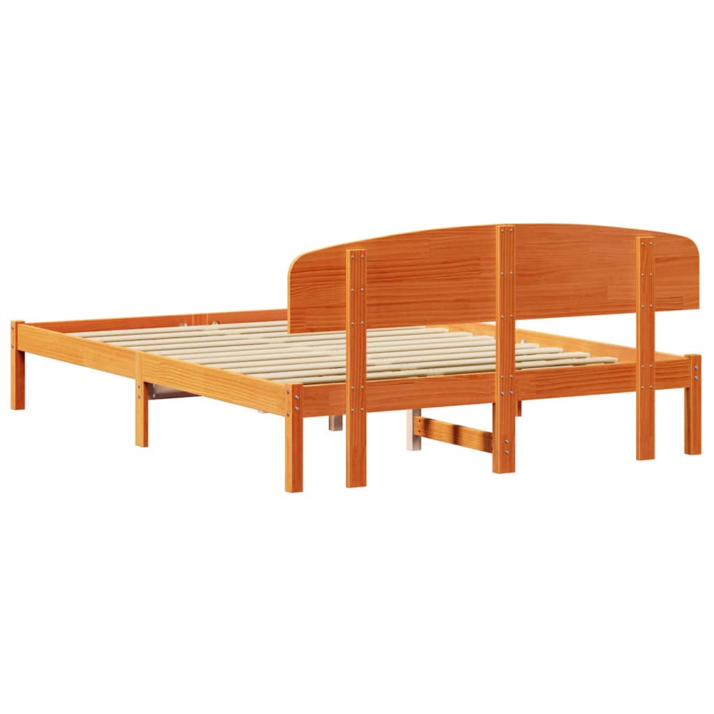 Bed Frame with Headboard Wax Brown 140 x 200 cm Solid Pine Wood