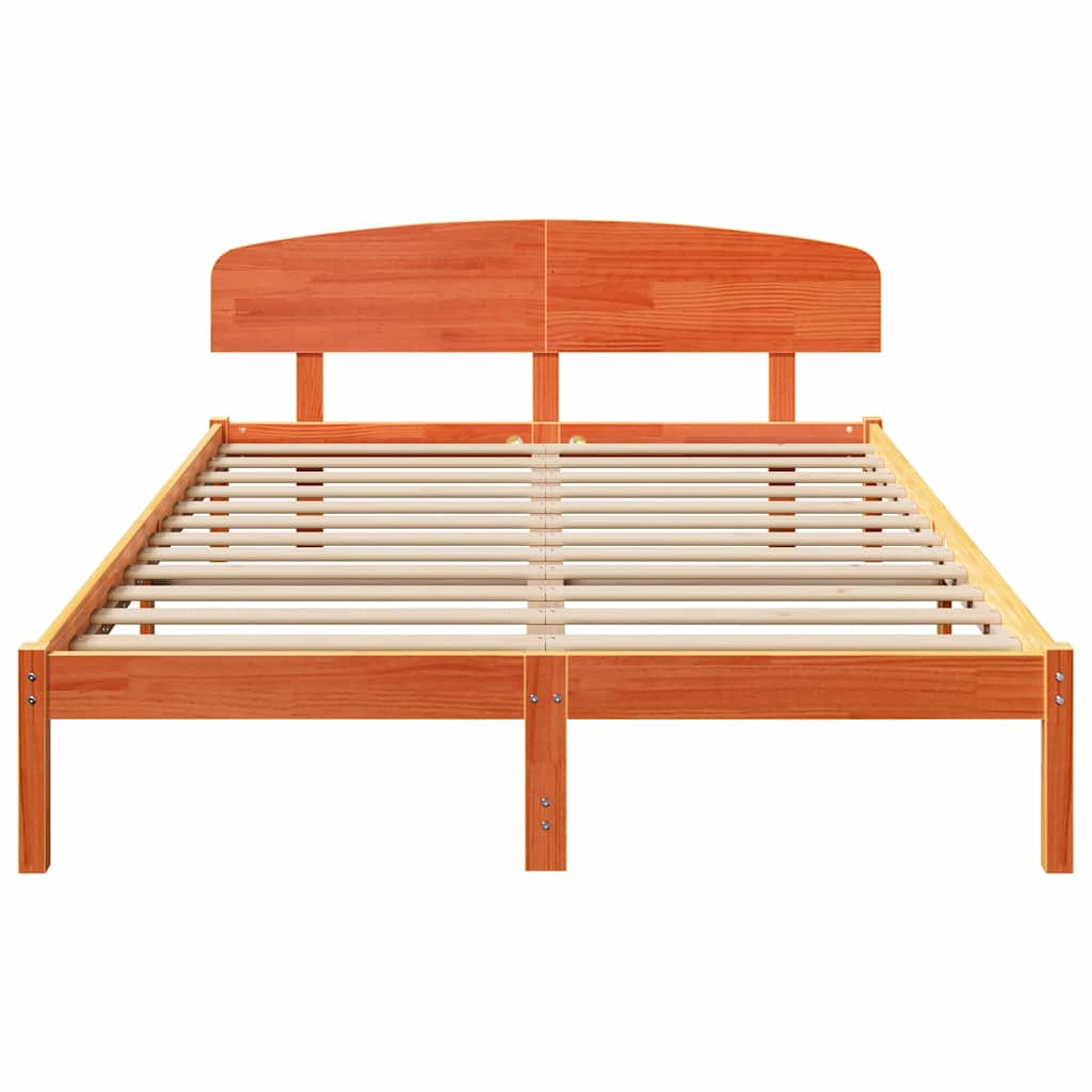 Bed Frame with Headboard Wax Brown 140 x 200 cm Solid Pine Wood