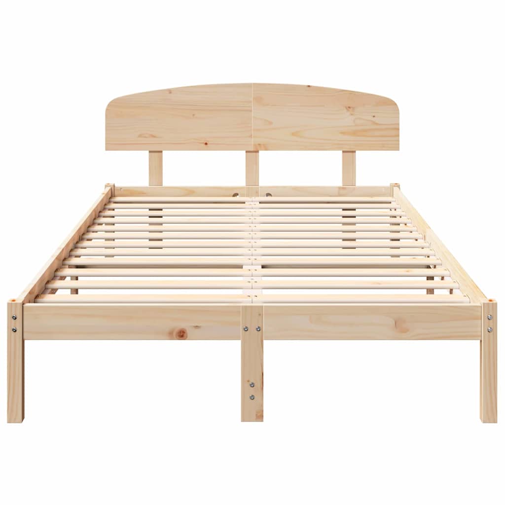 Bed Frame with Headboard Natural 140 x 190 cm Solid Pine Wood
