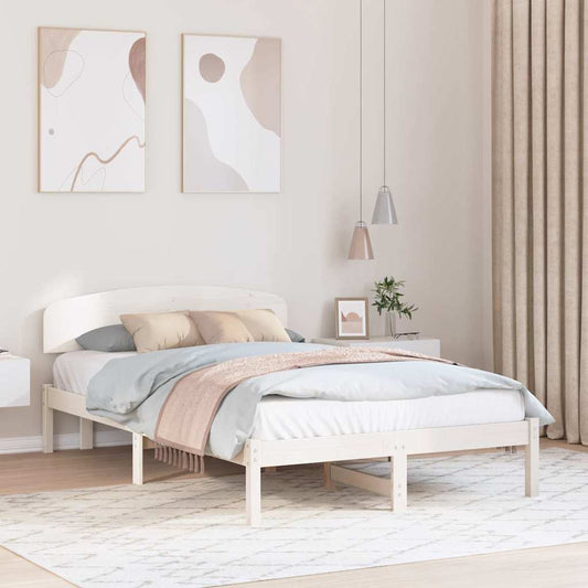 Bed Frame with Headboard White 140 x 190 cm Solid Pine Wood