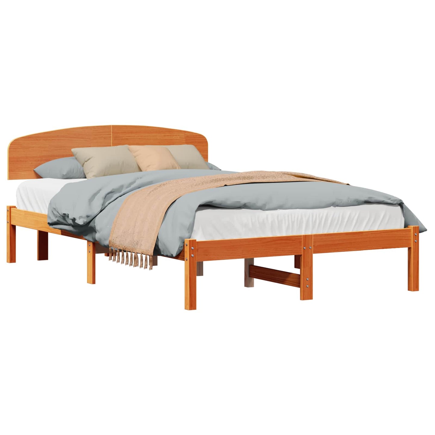 Bed Frame with Headboard Wax Brown 140 x 190 cm Solid Pine Wood