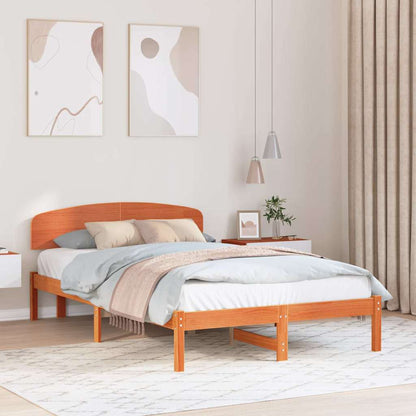 Bed Frame with Headboard Wax Brown 135 x 190 cm Solid Pine Wood