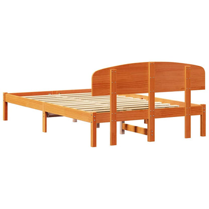 Bed Frame with Headboard Wax Brown 135 x 190 cm Solid Pine Wood
